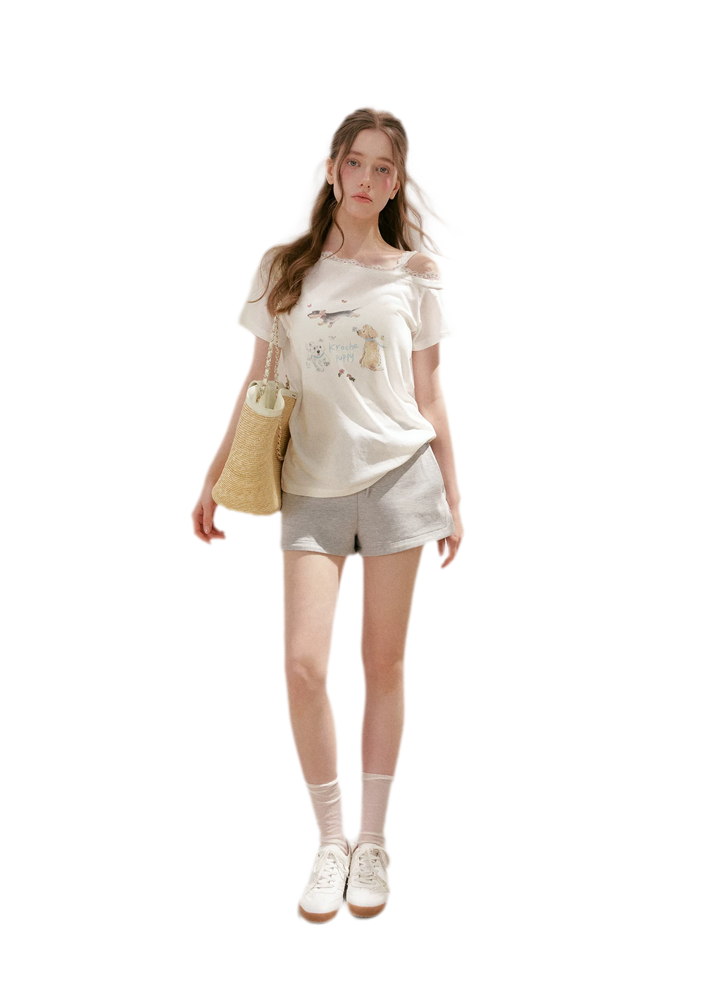 Tencel Lace Puppy Print T-Shirt