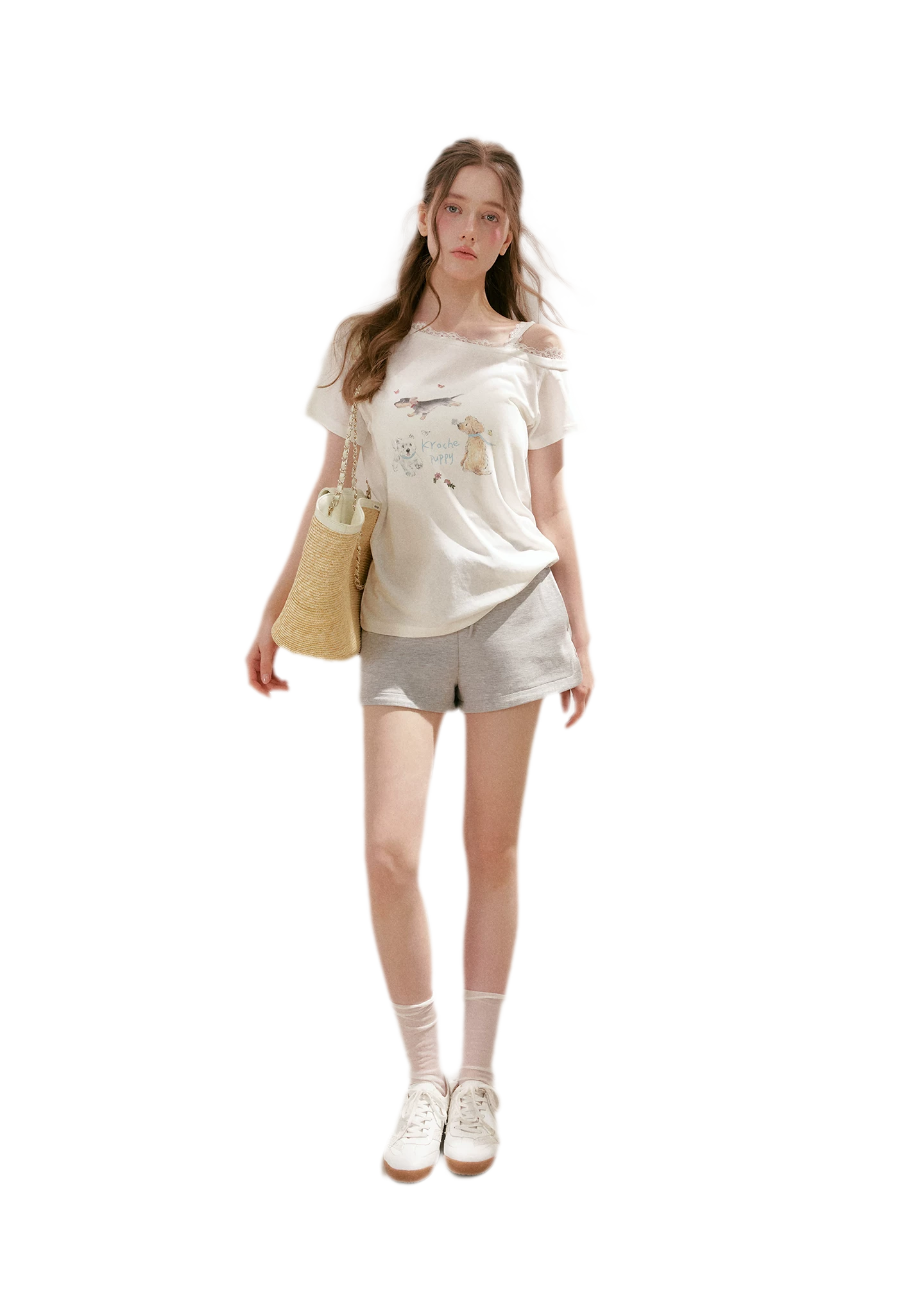 Tencel Lace Puppy Print T-Shirt