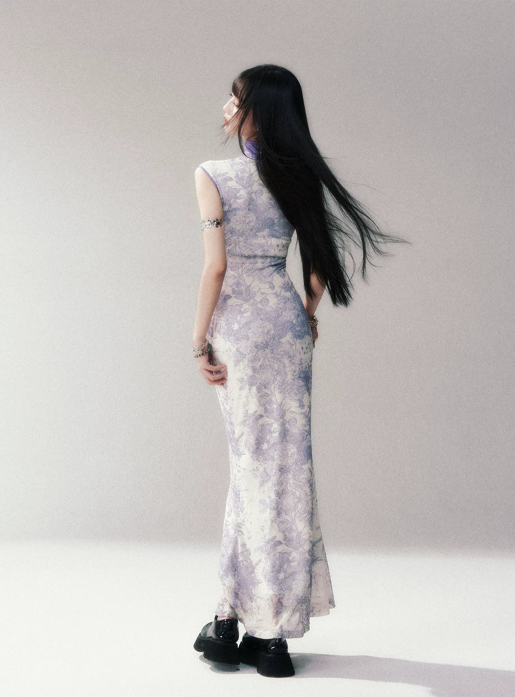 Iris Purple Mesh Qipao