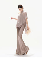Amber Glow High-Waist Fishtail Satin Skirt