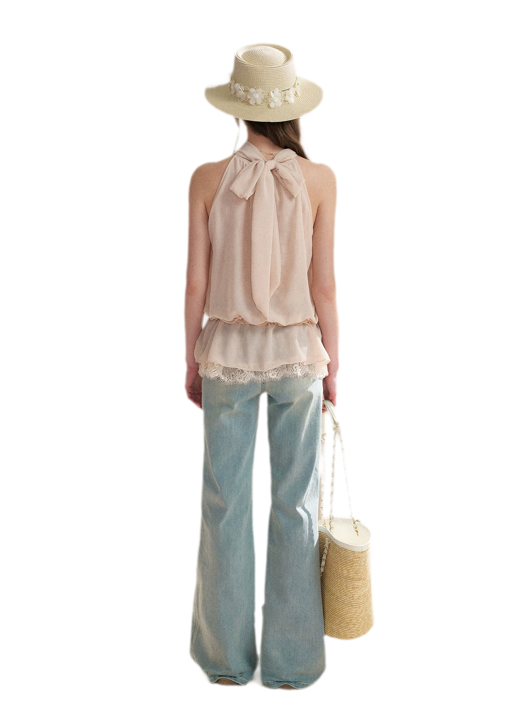 Chiffon Lace Halter V-Neck Blouse