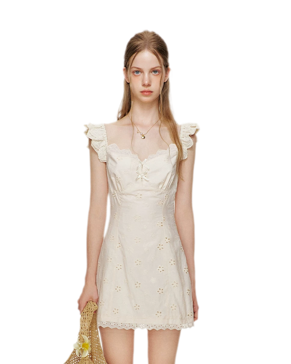 Embroidered Lace Flutter Sleeve Dress