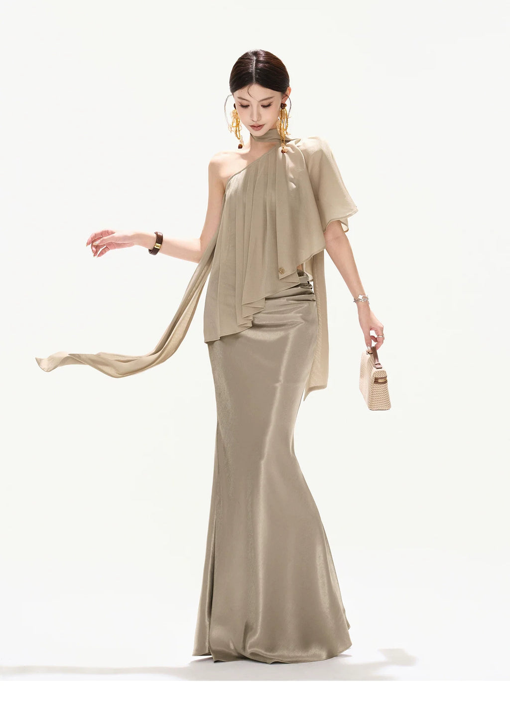 Amber Radiance Acetate Satin Mermaid Skirt
