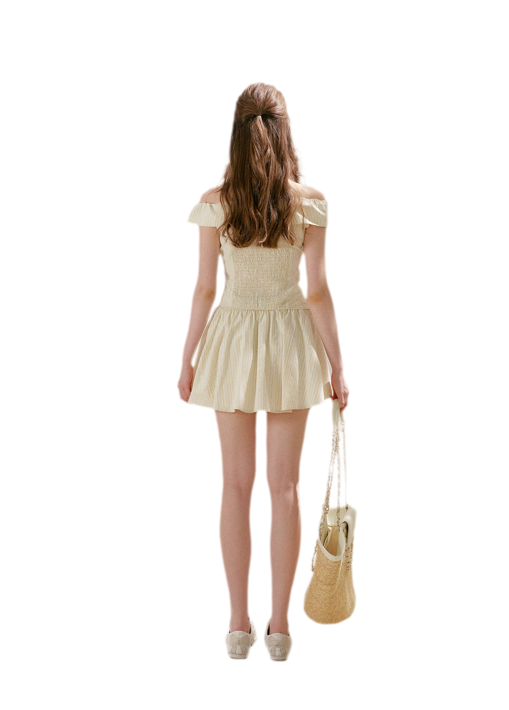 Striped Off-Shoulder Top and A-Line Skirt Set