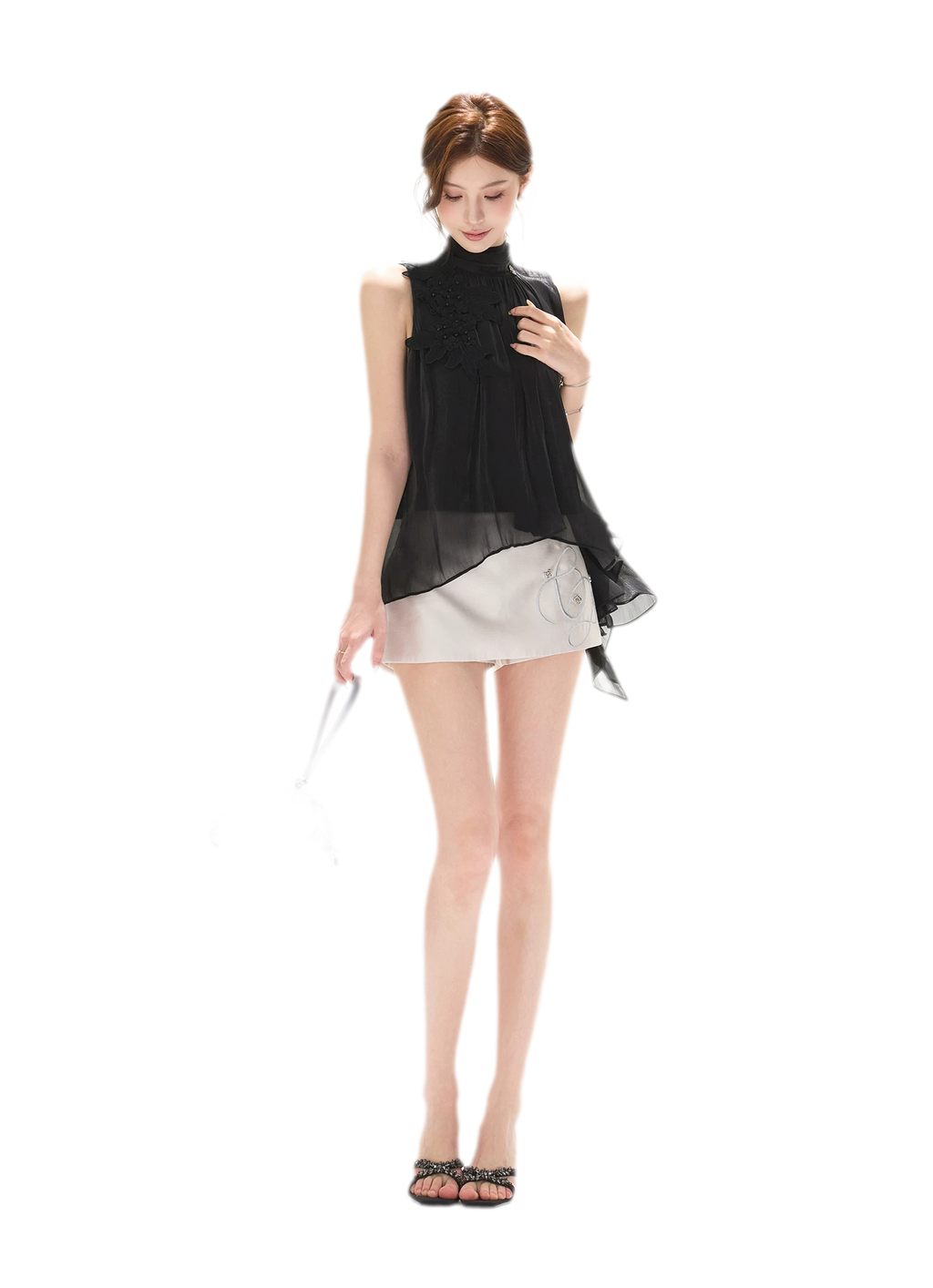 Embellished Satin Mini Skort