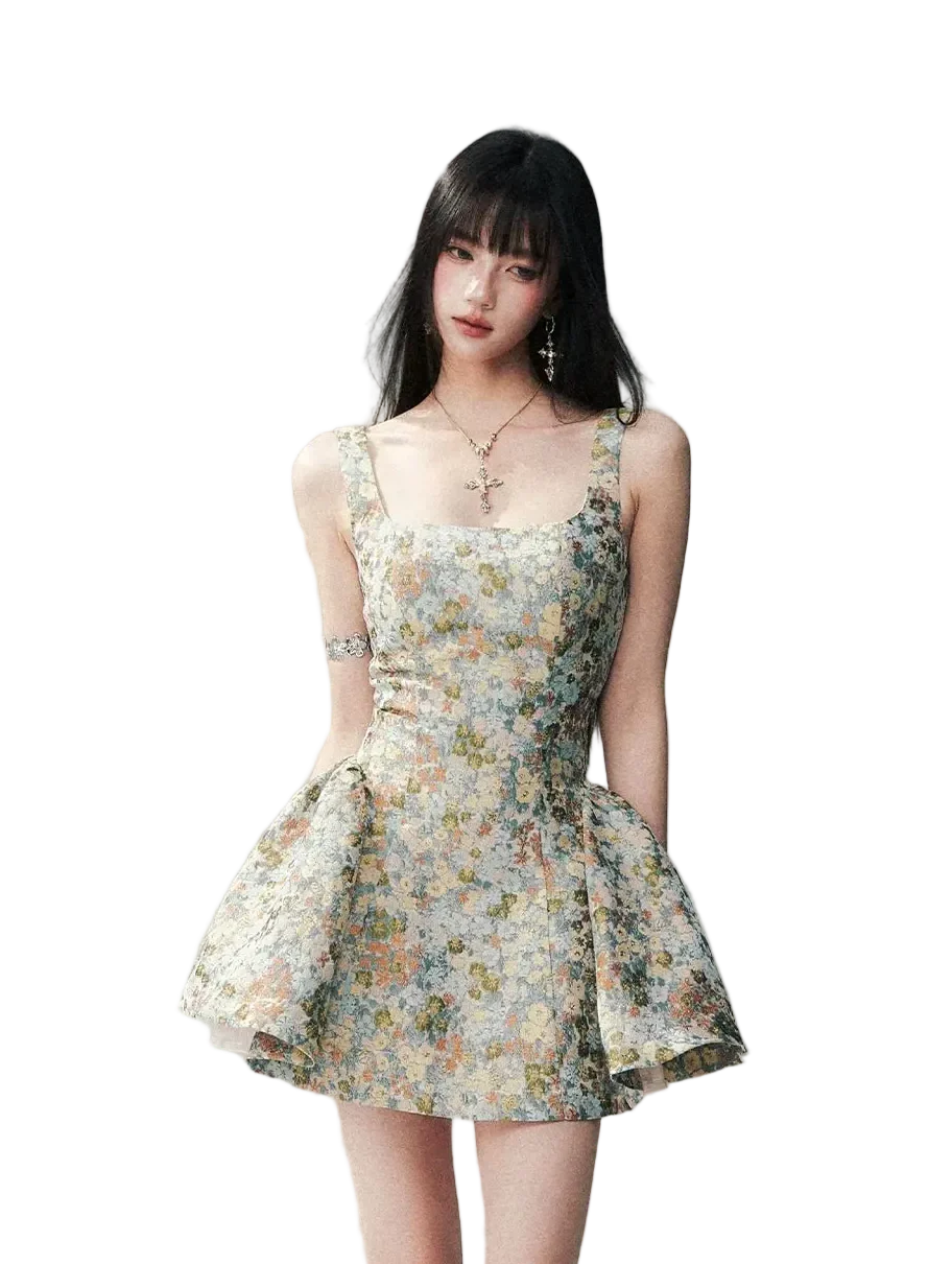 Jacquard Floral Short Dress