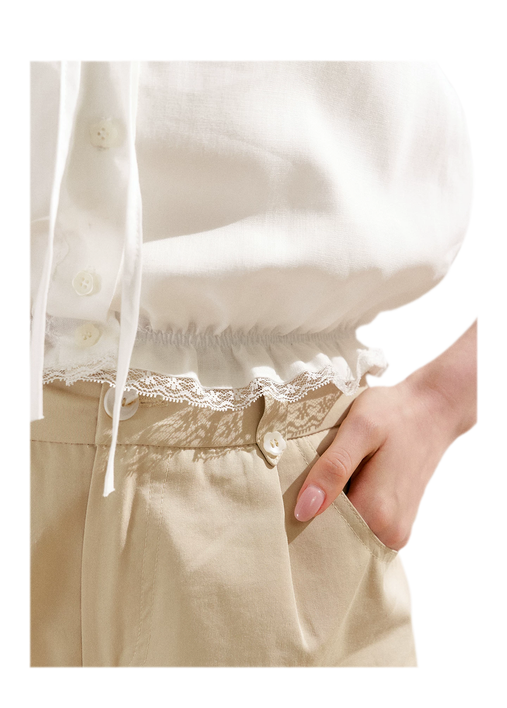 Lace Trim Puff Sleeve T-Shirt