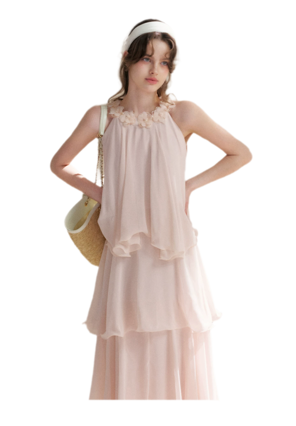 Chiffon Floral Halter Long Dress
