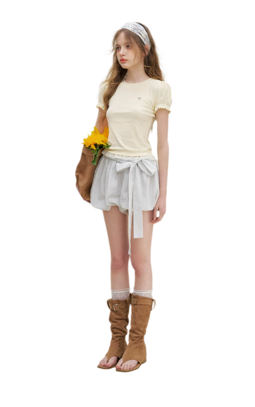 Bow Tie Elastic Waist Casual Shorts