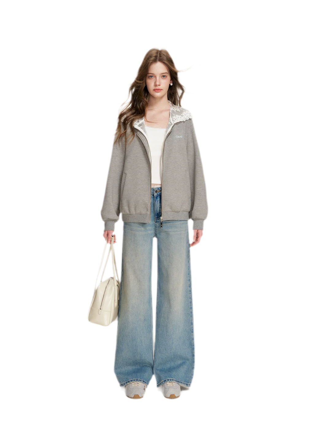 Lace-Trimmed Wide-Leg Denim Pants