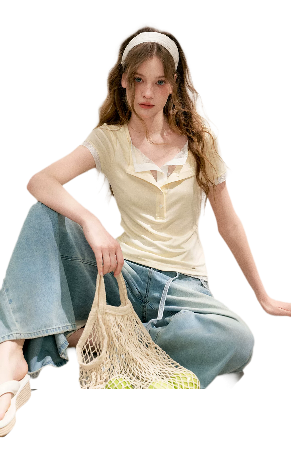 Double-Layer Collar Lace T-Shirt