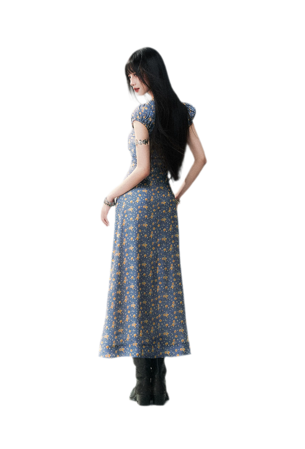 Blue Floral Tencel Dress