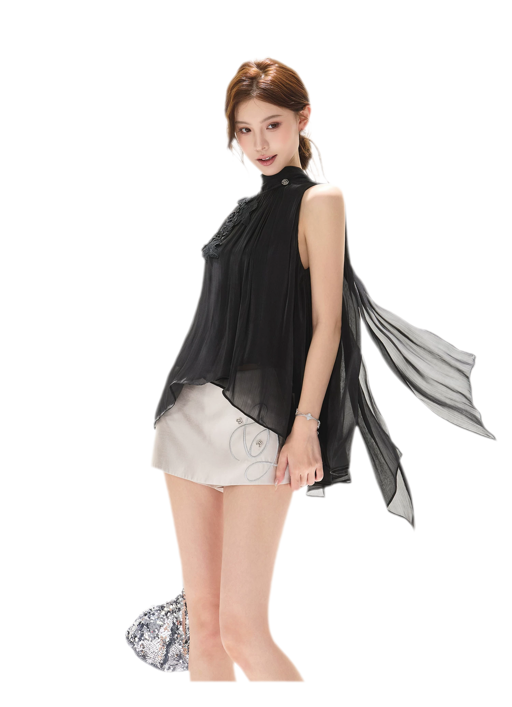 Embellished Satin Mini Skort