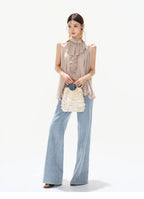 90s Vintage Washed Metal Button Wide-Leg Denim Pants