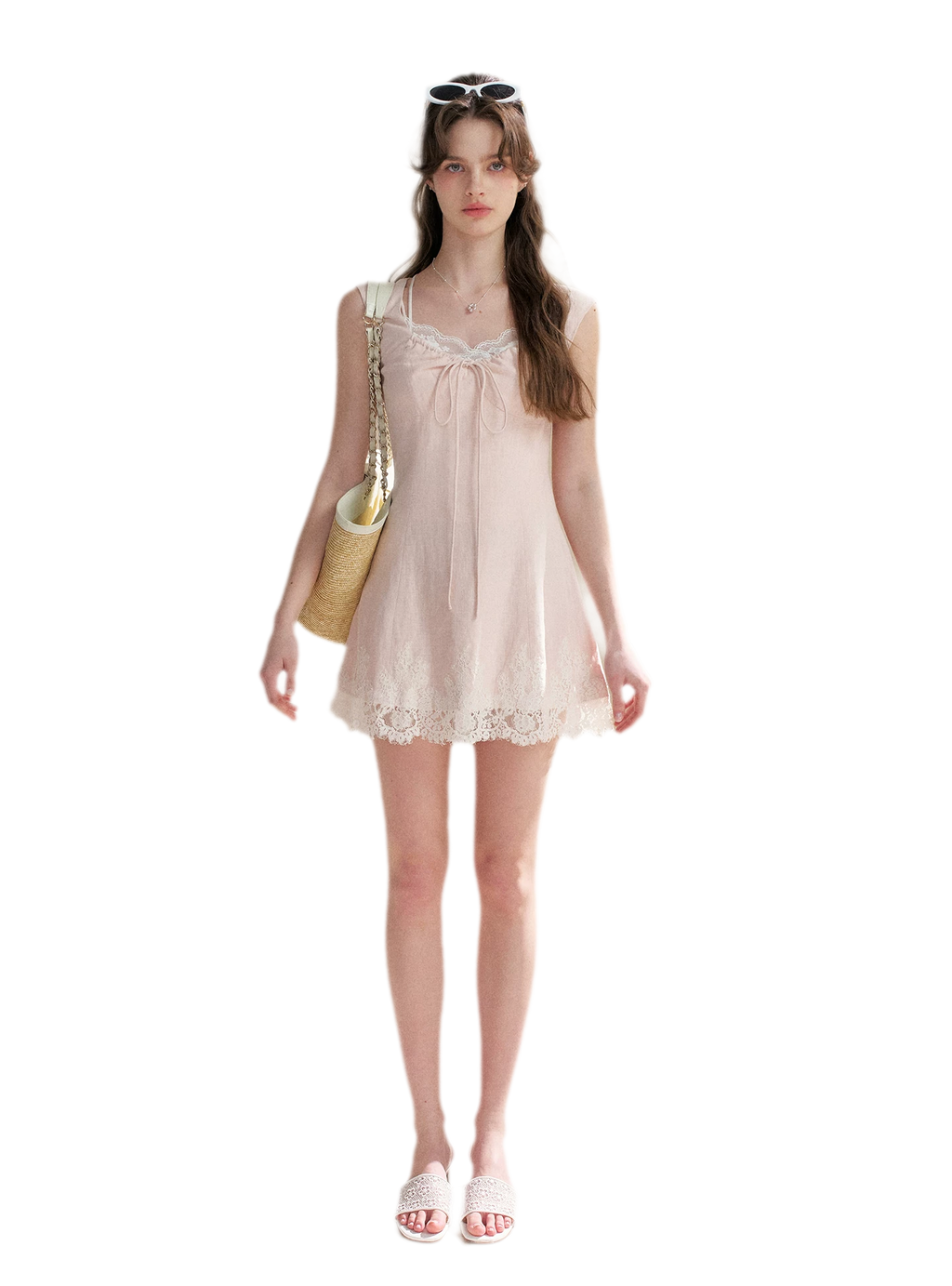 Lace Trim A-Line Short Dress