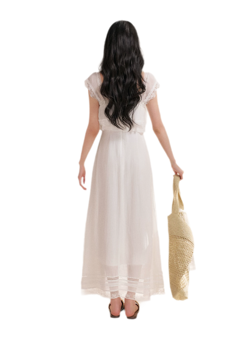 Lace Ruffle Waist Long Dress