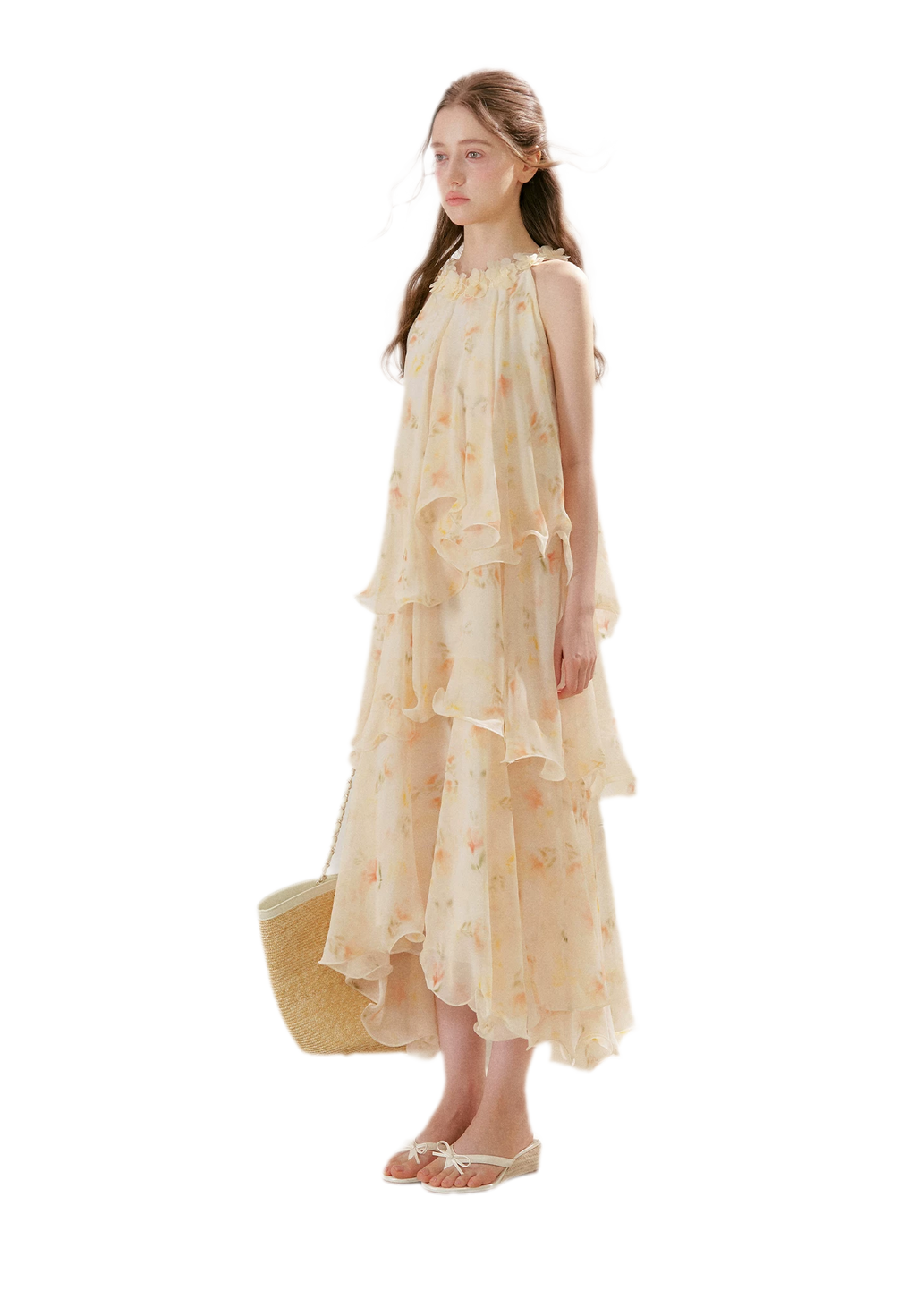 Chiffon Floral Halter Long Dress