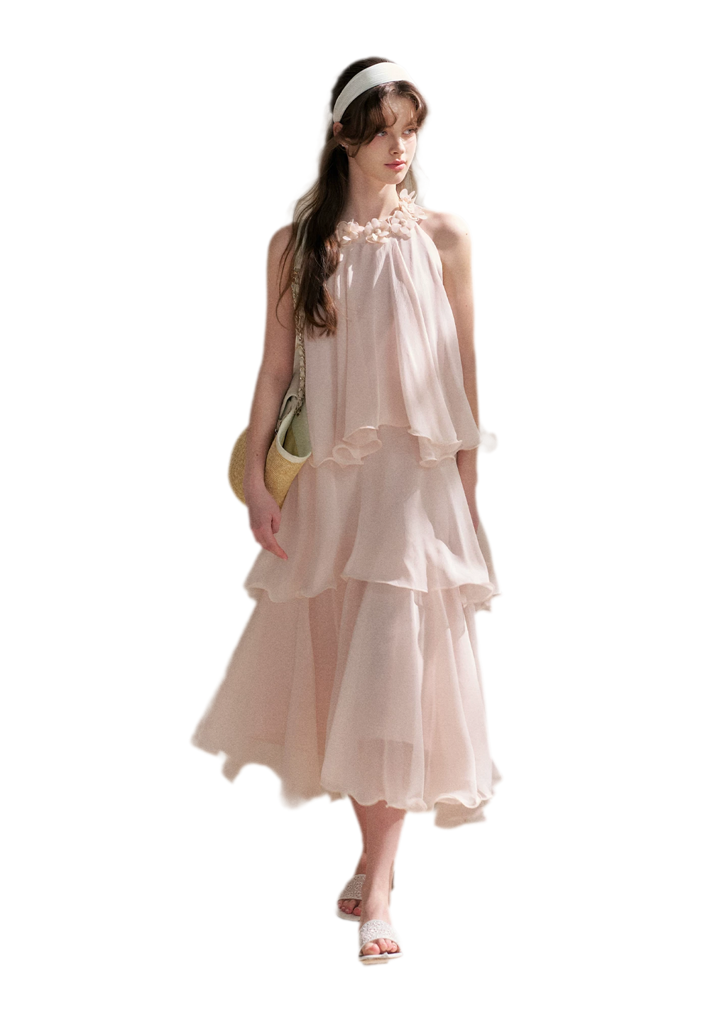 Chiffon Floral Halter Long Dress