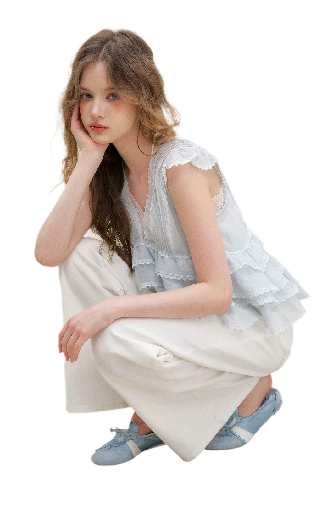 Organza Lace Ruffle Sleeveless Top