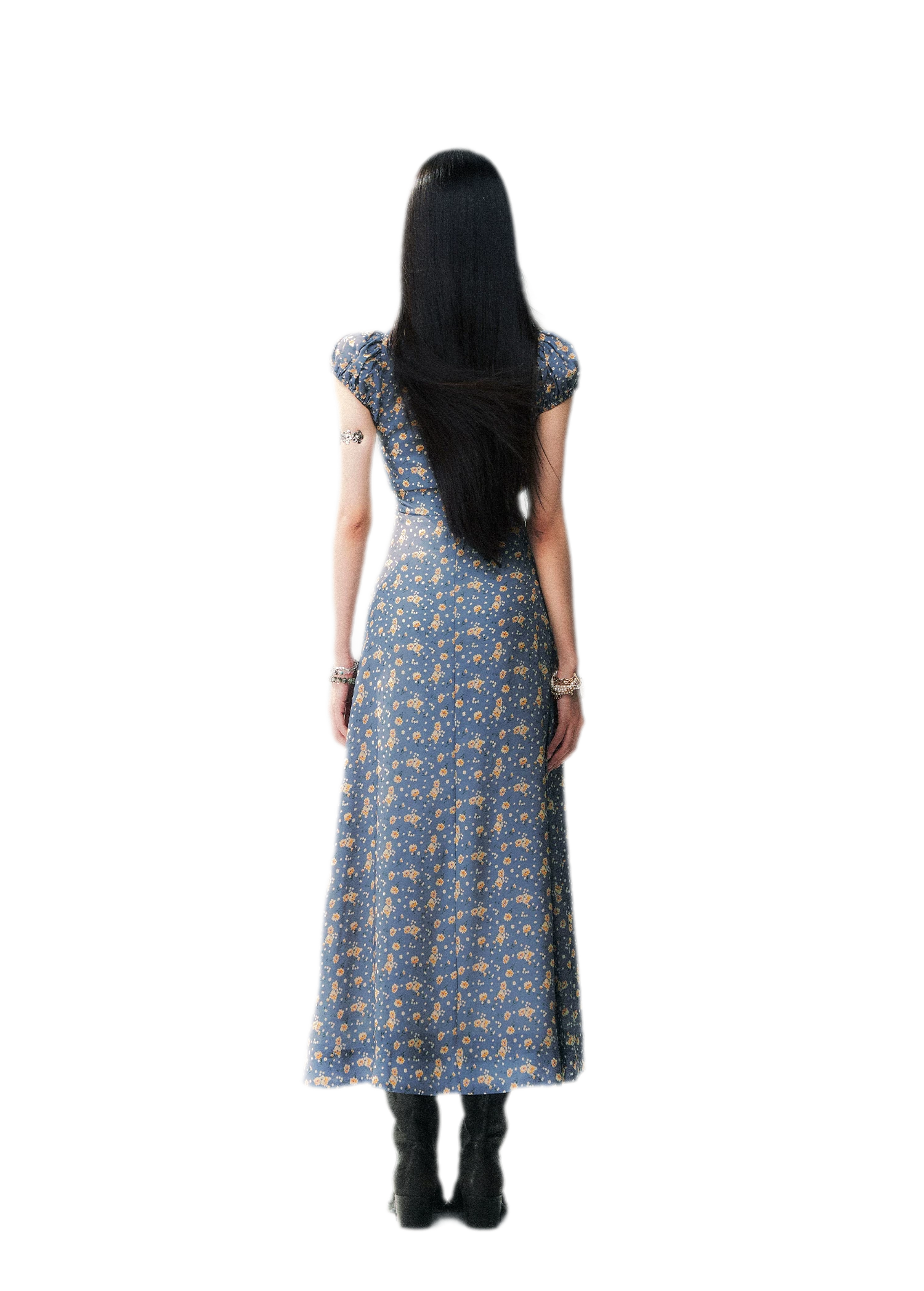 Blue Floral Tencel Dress