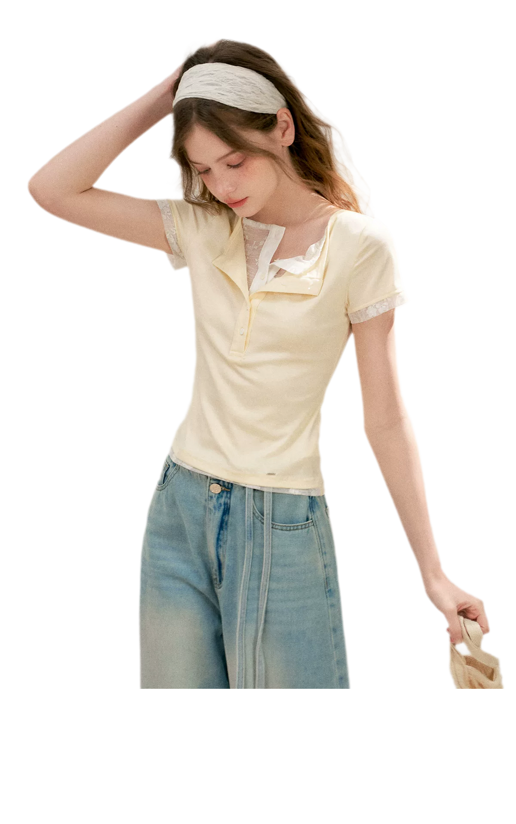 Double-Layer Collar Lace T-Shirt