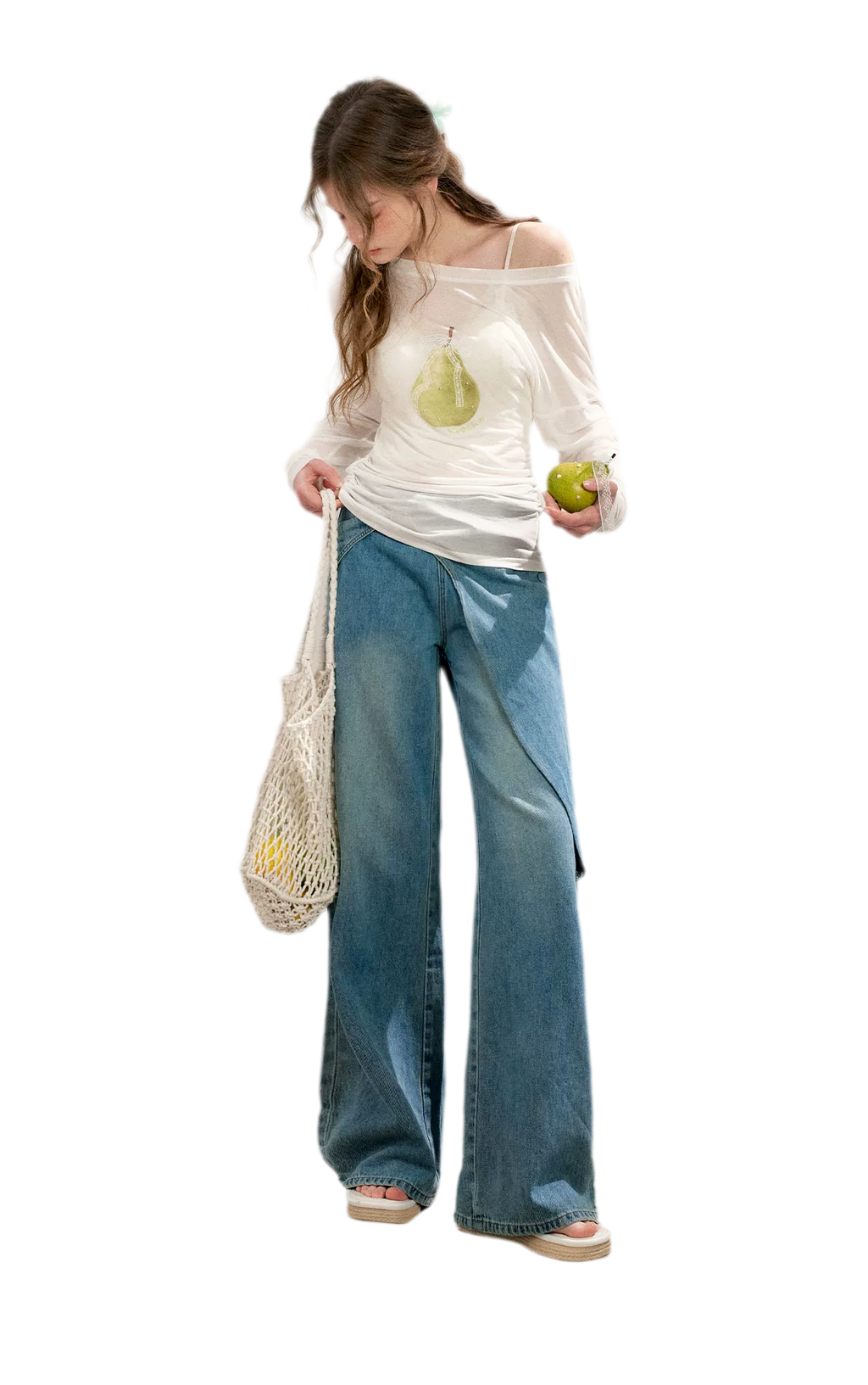 Soft Cotton Wide-Leg Jeans with Bow Detail