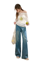 Soft Cotton Wide-Leg Jeans with Bow Detail