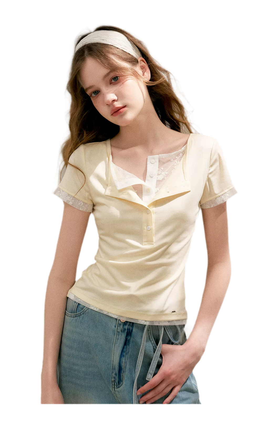Double-Layer Collar Lace T-Shirt
