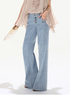 90s Vintage Washed Metal Button Wide-Leg Denim Pants