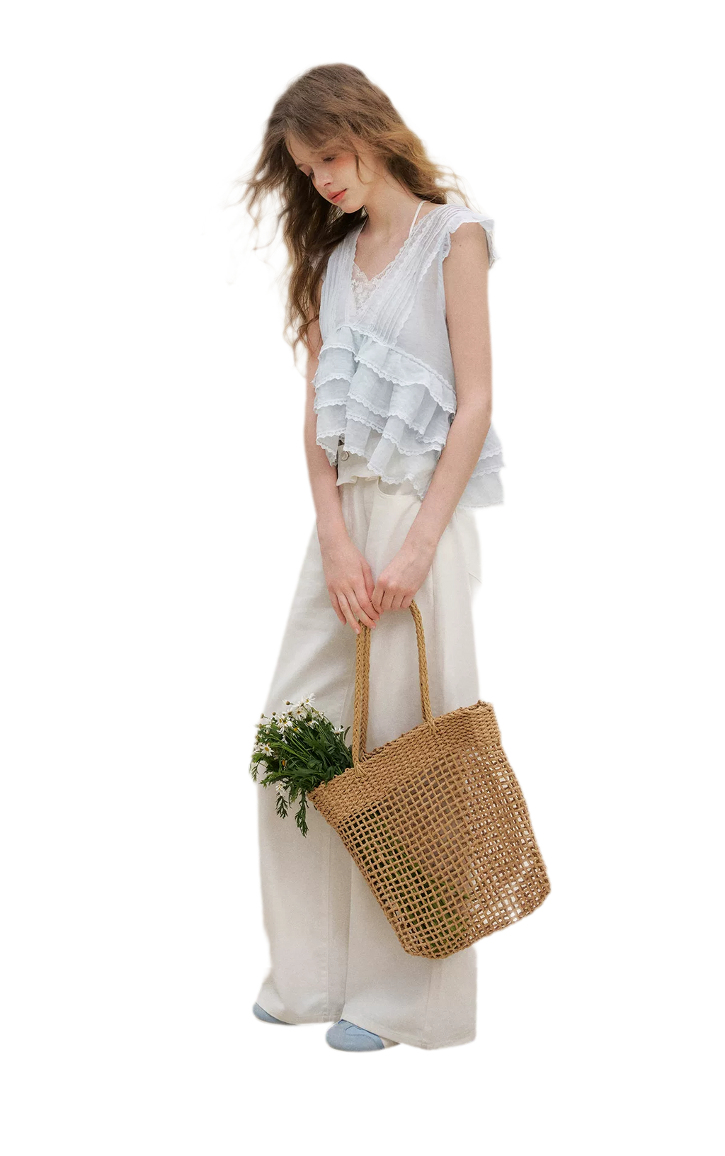 Organza Lace Ruffle Sleeveless Top