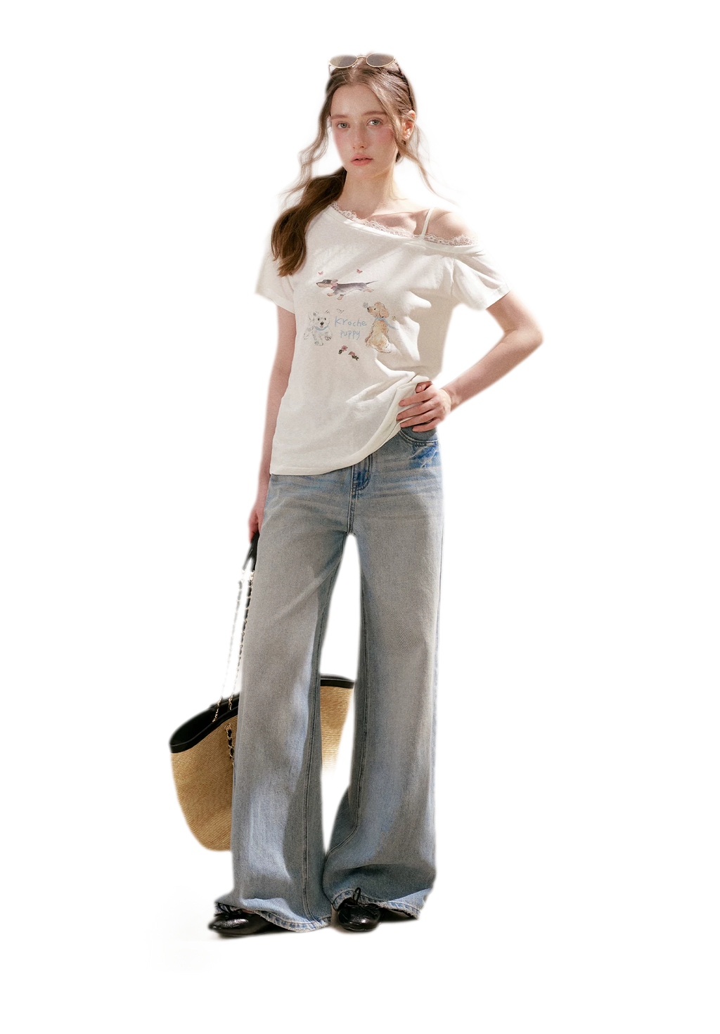 Tencel Lace Puppy Print T-Shirt