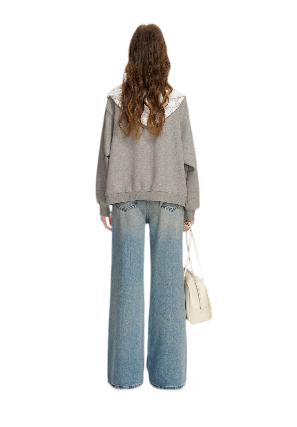 Lace-Trimmed Wide-Leg Denim Pants