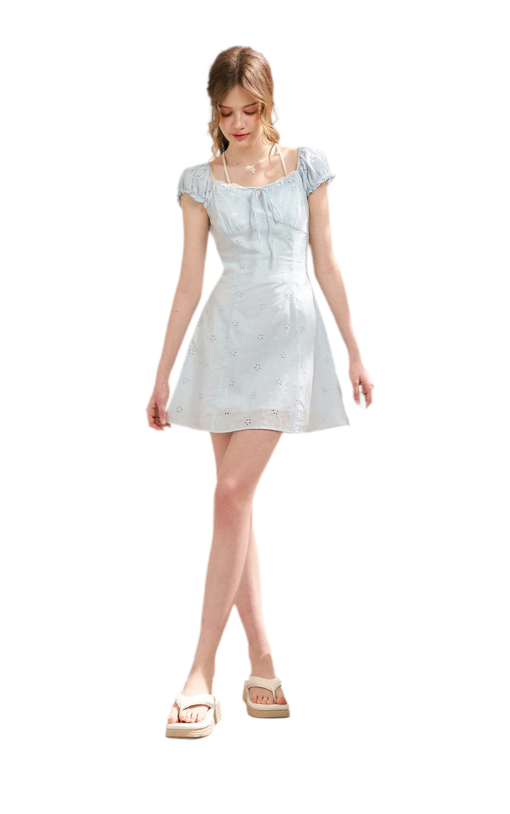 Embroidered A-Line Short Sleeve Dress