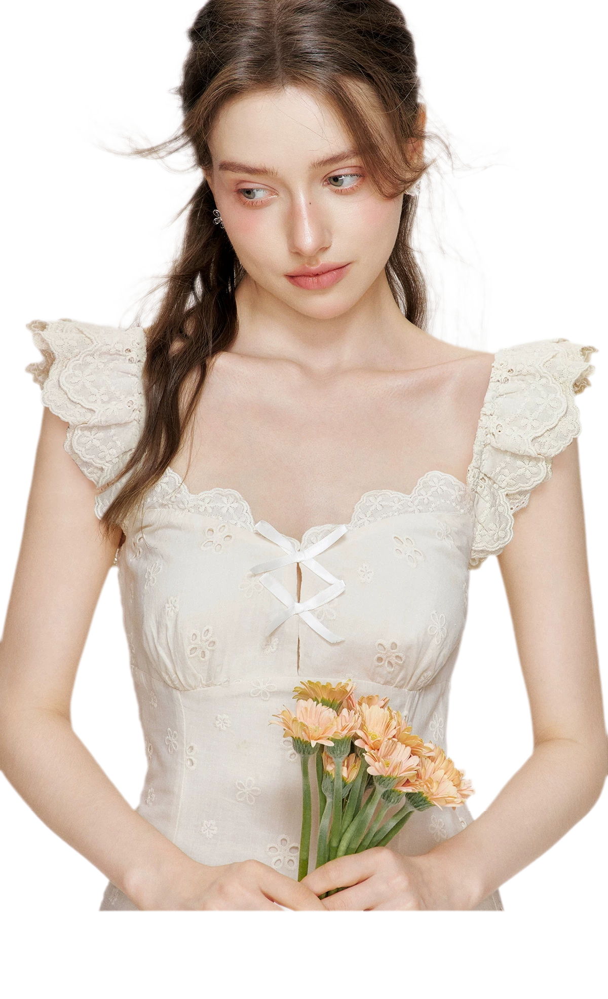 Embroidered Lace Flutter Sleeve Dress