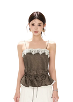 South France Holiday Contrast Lace Trim Ruffle Camisole