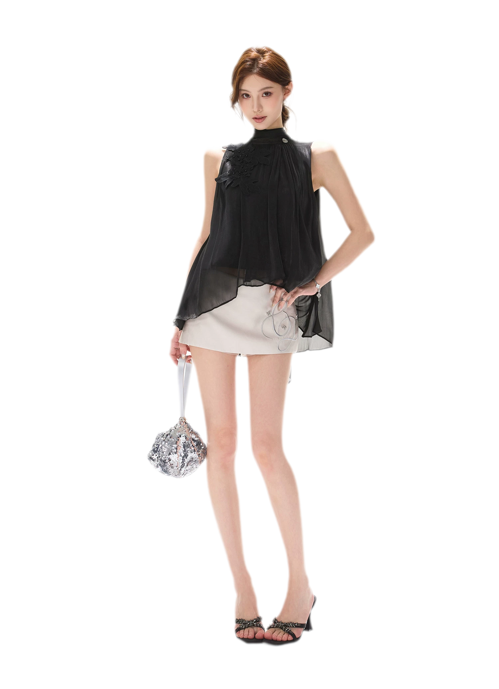 Embellished Satin Mini Skort