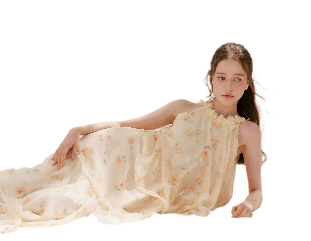 Chiffon Floral Halter Long Dress