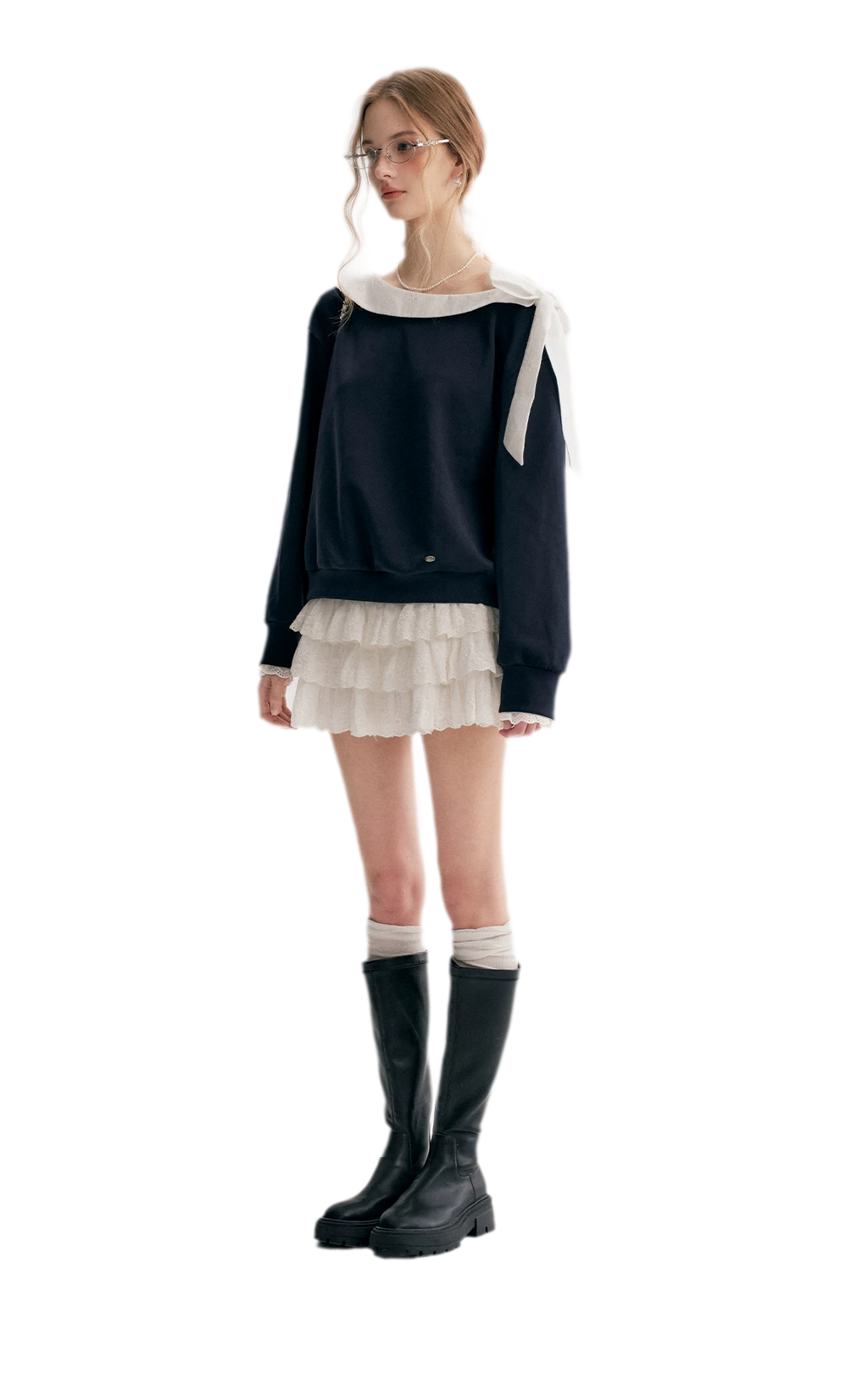 Balletcore Lace Collar Sweatshirt