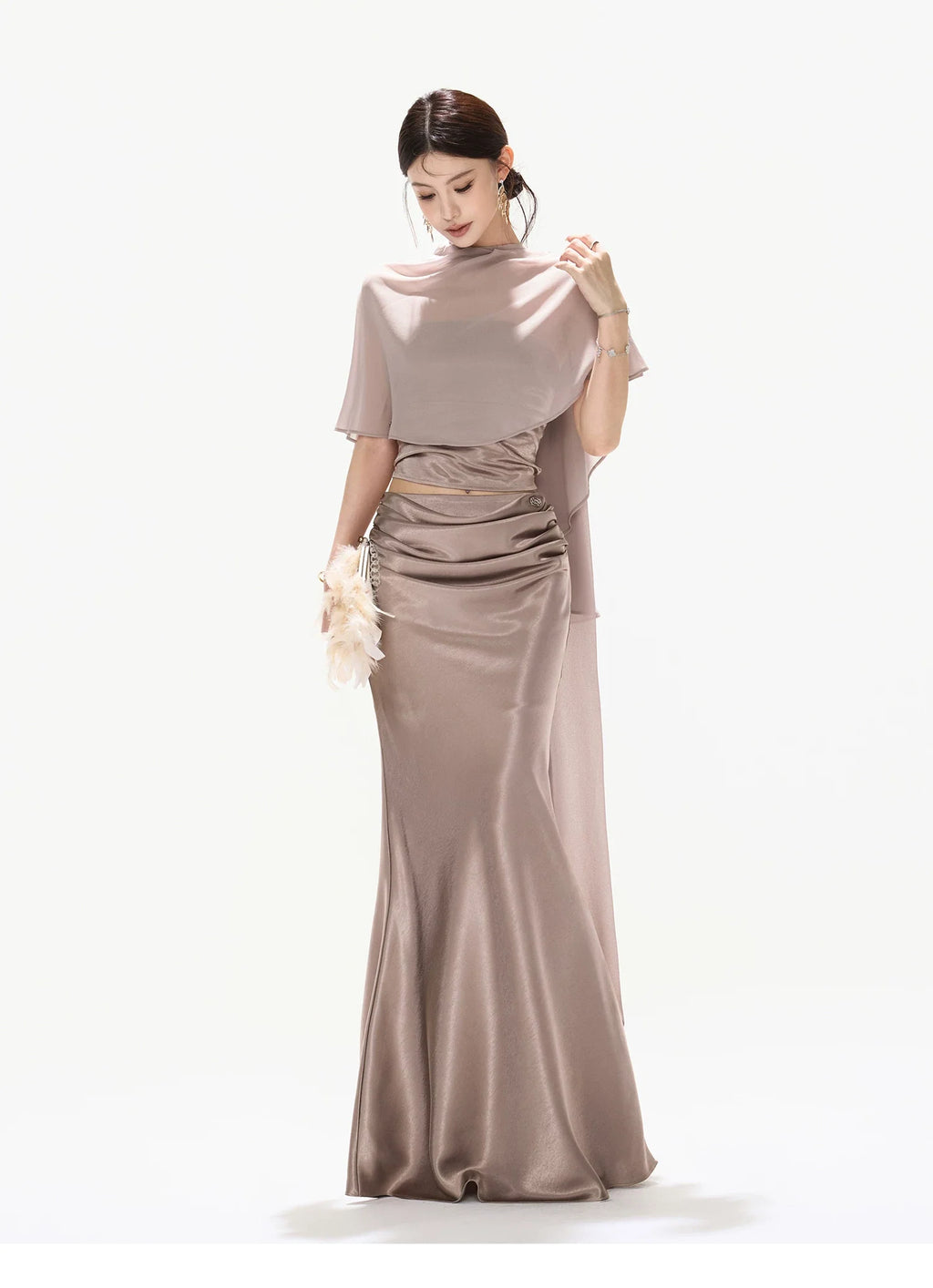 Elegant Asymmetric Chiffon Shawl Top with Built-in Bustier