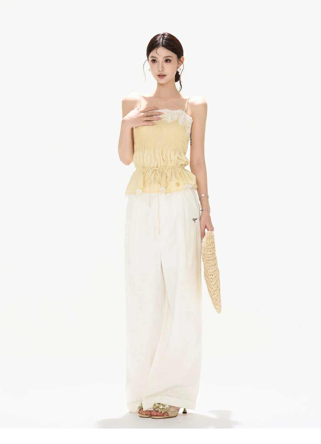 South France Holiday Lace Trim Waist-Cinched Camisole