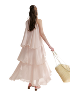 Chiffon Floral Halter Long Dress