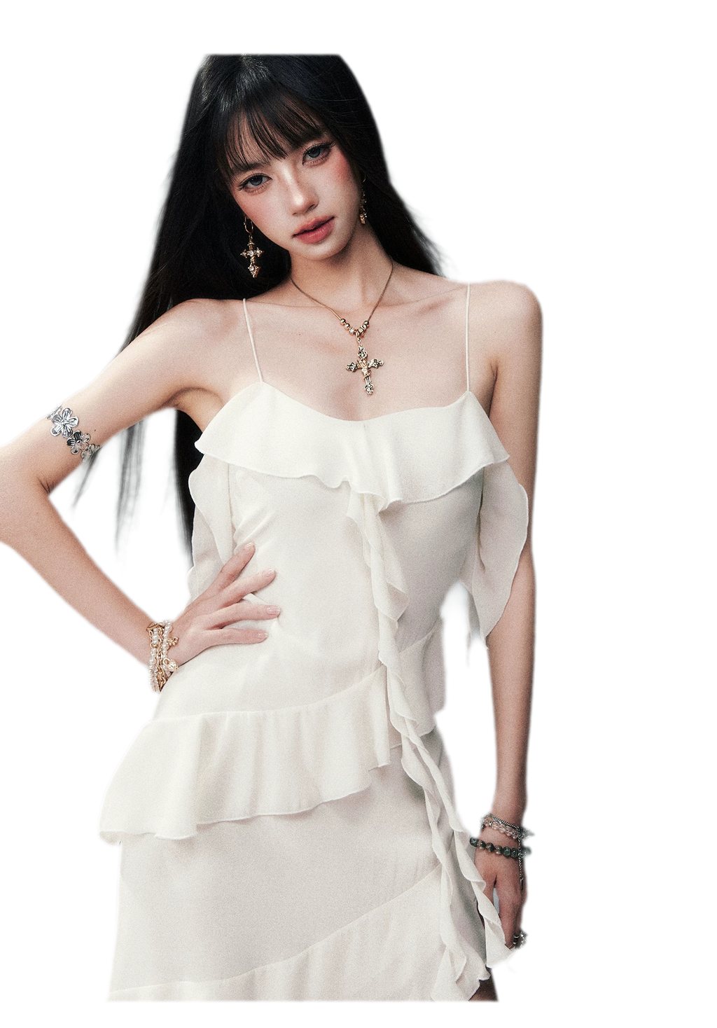 Ruffled Asymmetric Cami Dress