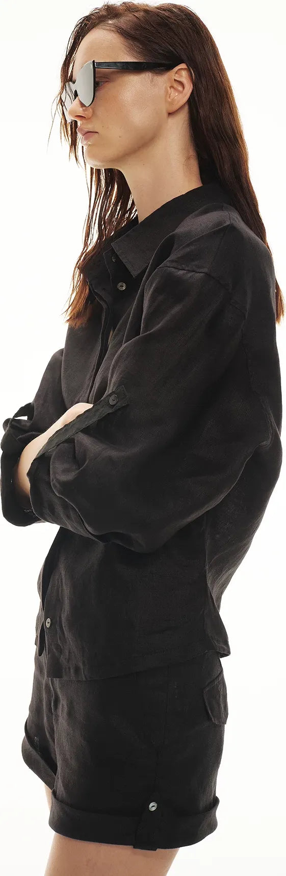 Linen Waist-Defined Shirt & Low-Rise Rolled Shorts Set
