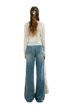 Soft Cotton Wide-Leg Jeans with Bow Detail
