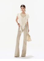 Slim Fit Flared Cotton Blend Pants