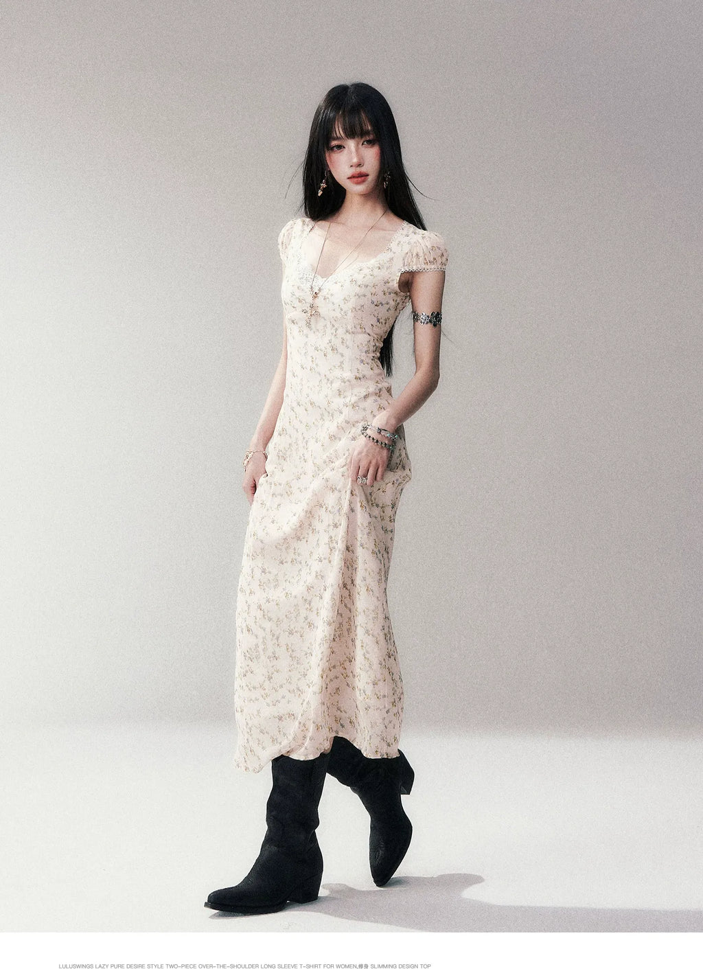 Lace V-Neck Long Dress