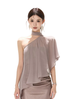 Elegant Asymmetric Chiffon Shawl Top with Built-in Bustier