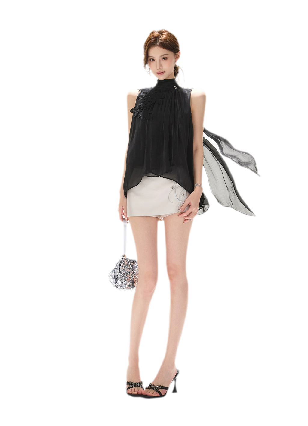 Embellished Satin Mini Skort