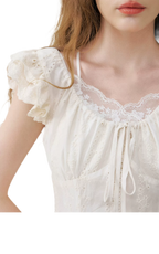 Embroidered Flutter Sleeve Dress
