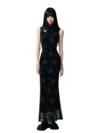 Dark Floral Mesh Qipao Dress